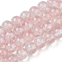 Transparent Crackle Baking Painted Glass Beads Strands, Imitation Opalite, Round, Misty Rose, 10x9.5mm, Hole: 1.4mm, about 80pcs/strand, 30.87 inch(78.4cm)(DGLA-T003-01C-13)