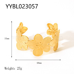 Stainless Steel Cuff Bangles for Women, Flower, Real 18K Gold Plated(BS9100-8)