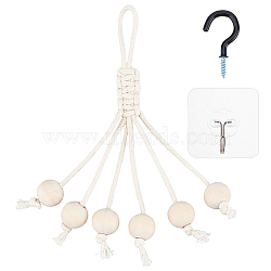 Wood Bead Banana Hangers, Handwoven Fruit Vegetable Hanging Cotton Rope, with Traceless Adhesive Hook & Screw Hook, Wheat, 145mm(AJEW-WH0033-58)