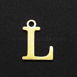 201 Stainless Steel Charms, Laser Cut, Letter, Golden, Letter.L,  12x9x1mm, Hole: 1.5mm(STAS-N090-LA061-L)