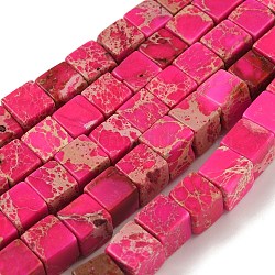 Natural Imperial Jasper Beads Strands, Dyed, Cube, Deep Pink, 6x6x6mm, Hole: 1.2mm, about 54~56pcs/strand, 15.1~15.3 inch(38.5~39cm)(G-I248-02-06)