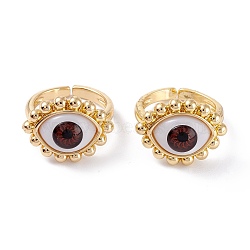 Brass Cuff Rings, Open Rings, with Resin Beads, Long-Lasting Plated, Real 18K Gold Plated, Evil Eye, Dark Red, 3mm, Inner Diameter: 17.5mm(RJEW-M138-24G-A)