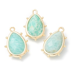 Natural Amazonite Pendants, with Golden Brass Edge, Faceted, Teardrop, 22.5x14x5.5mm, Hole: 1.6mm(X-G-B009-02G-D)
