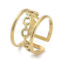 304 Stainless Steel Open Cuff Ring, Hollow Oval, Real 18K Gold Plated, Inner Diameter: 17.8mm(RJEW-L109-020G)