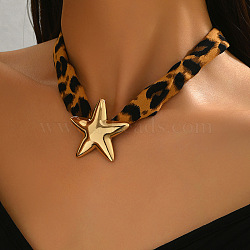 Summer Alloy Pendant Leopard Print Cord Necklaces, Golden, Camel, Star, 15.75 inch(40cm), Pendant: 45mm long(FS-WG0DEDB-09)