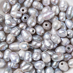 Natural Cultured Freshwater Pearl Beads, Dyed, Oval, Gray, 7~10x7~8mm, Hole: 1.8mm(X-PEAR-R064-02)