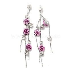 Brass with Glass Rhinestone Tassel Big Pendants, Acrylic Flower Charms, Violet, 85mm, Hole: 1mm(KK-B074-14P-02)