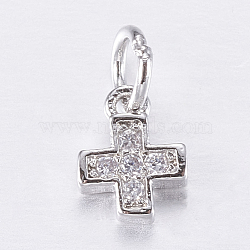 Brass Micro Pave Cubic Zirconia Tiny Cross Charms, Platinum, 6.5x5x2mm, Hole: 2.5mm(ZIRC-E135-31P)