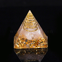 Orgonite Pyramid Resin Display Decorations, with Brass Findings, Gold Foil and Natural Rose Quartz Chips Inside, for Home Office Desk, 30mm(G-PW0005-05D)