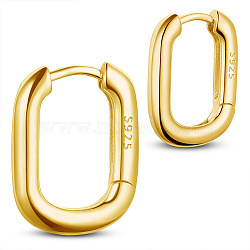 SHEGRACE 925 Sterling Silver Hoop Earrings, Carved with S925, Oval, Real 18K Gold Plated, 14x10.8mm(JE834B-01)