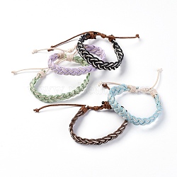 Korean Waxed Polyester Cord Braided Bracelets, with Waxed Cotton Cords, Mixed Color, 2-3/8 inch~3 inch(6.2~7.5cm)(BJEW-JB04180)