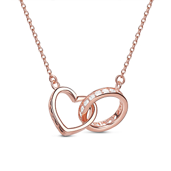 SHEGRACE Elegant Fashion 925 Sterling Silver Necklaces, with Micro Pave AAA Cubic Zirconia Ring and Engraved Love Heart Pendant(Chain Extenders Random Style), Rose Gold, 15.7 inch