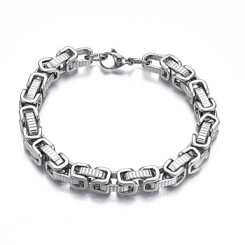 201 Stainless Steel Byzantine Chain Bracelet for Men Women, Stainless Steel Color, 9-1/4 inch(23.5cm)