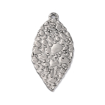 304 Stainless Steel Pendants, Textured, Leaf Charms, Antique Silver, 37x18x1~2mm, Hole: 1.6~1.8mm