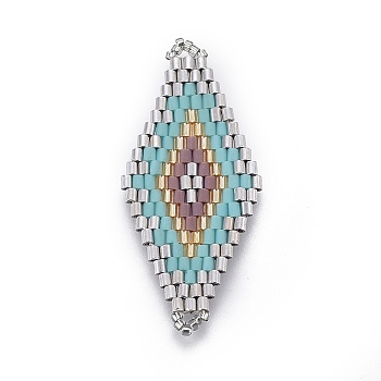 MIYUKI & TOHO Handmade Japanese Seed Beads Links, Loom Pattern, Rhombus, Light Blue, 43~44.1x19.4~20.2x1.6~1.8mm, Hole: 1.6~1.8mm