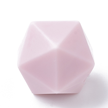 Food Grade Eco-Friendly Silicone Focal Beads, Chewing Beads For Teethers, DIY Nursing Necklaces Making, Icosahedron, Pink, 16.5x16.5x16.5mm, Hole: 2mm