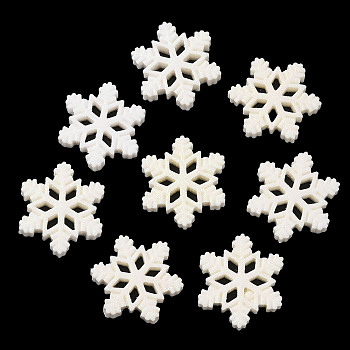 (Defective Closeout Sale: Yellowing) Opaque Resin Cabochons, Glitter Snowflake, White, 27.5x24x4.5mm