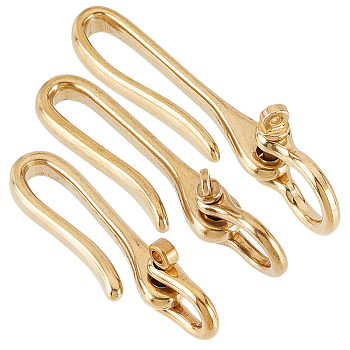 Elite 3Pcs 3 Styles U-Shaped Brass Key Hook Shanckle Clasps, for Wallet Chain, Key Chain Clasp, Pocket Clip, Golden, 60~90x15~24x14~15mm, 1pc/style