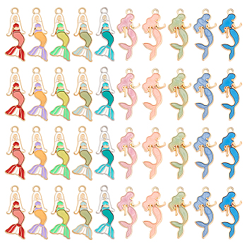 80Pcs 10 Styles Alloy Enamel Pendants, Mermaid Charm, Mixed Color, 29~31x12~13x1.3~2mm, Hole: 1.4~2.3mm, 8pcs/style