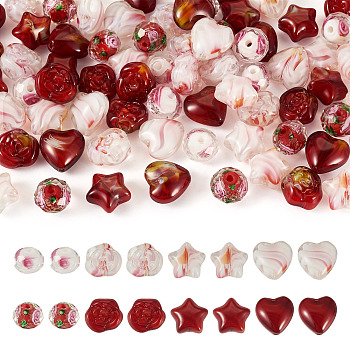 80Pcs 8 Styles Millefiori Glass Beads Strands, Mixed Shapes, Mixed Color, 9~12x9~12x6.5~8mm, Hole: 0.8~2mm, 10pcs/style