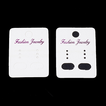 Paper Display Cards, Used For Earrings, Rectangle, White, 4.5x3.2x0.03cm, Hole: 0.6cm