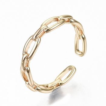 Brass Cuff Rings, Open Rings, Nickel Free, Cable Chain Shape, Real 18K Gold Plated, US Size 8 1/4(18.3mm)