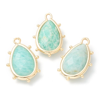 Natural Amazonite Pendants, with Golden Brass Edge, Faceted, Teardrop, 22.5x14x5.5mm, Hole: 1.6mm