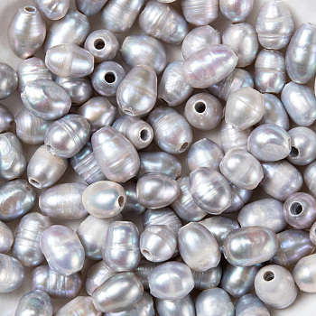 Natural Cultured Freshwater Pearl Beads, Dyed, Oval, Gray, 7~10x7~8mm, Hole: 1.8mm