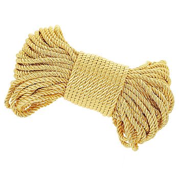 3-Ply Polyester Cords, Twisted Rope, for DIY Gift Bagd Rope Handle Making, Gold, 6mm, about 25.15 Yards(23m)/Bundle
