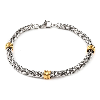 304 Stainless Steel Wheat Chain Bracelets for Women, Golden & Stainless Steel Color, 8-1/4 inch(20.9cm)