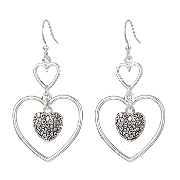 Heart Alloy Dangle Earrings, Brass Earring for Women, Heart, 58x29.5mm
