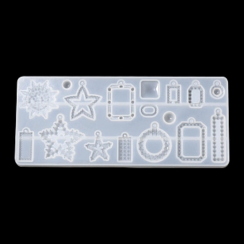 Mixed Shape Pendant Silicone Molds, Resin Casting Molds, For DIY UV Resin, Epoxy Resin Earring Jewelry Making, White, 160x68x7mm