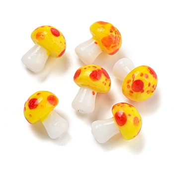 Handmade Lampwork Beads, Mushroom, Yellow, 13x10mm, Hole: 1.6mm