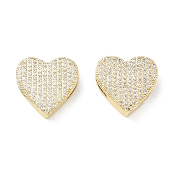 Rack Plating Brass Micro Pave Cubic Zirconia Slide Charms, Heart, Long-Lasting Plated, Cadmium Free & Lead Free, Real 18K Gold Plated, 20x21x5mm, Hole: 2X7mm