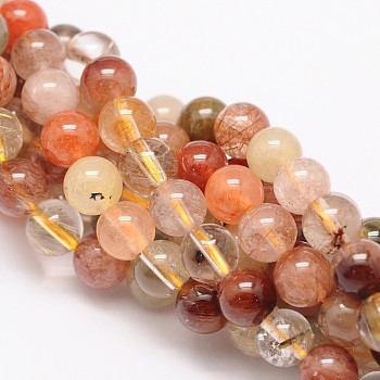 Round Natural Rutilated Quartz Beads Strands, Grade AA, 6mm, Hole: 1mm, about 68pcs/strand, 15.74 inch