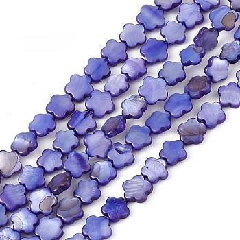 Natural Freshwater Shell Dyed Beads Strands, Flower, Slate Blue, 8x8.5x3mm, Hole: 0.6mm, about 49pcs/strand, 15.35''(39cm)