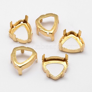 Triangle Brass Rhinestone Claw Settings, Open Back Settings, Within the Error Range of 1mm, Golden, 15.5x14x0.4mm, Fit for 14x15.5mm cabochon, about 200pcs/bag(KK-M166-05-14x15.5)