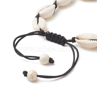bracelet coquillage naturel et perles tressées turquoises synthétiques pour femme(BJEW-JB09245)-5