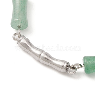 bracelet en perles de bambou aventurine verte naturelle avec breloques en feuilles acryliques(BJEW-TA00299)-2