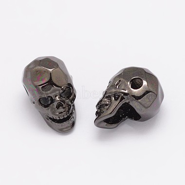 13mm Black Skull Brass+Cubic Zirconia Beads