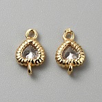 Brass Pave Clear Cubic Zirconia Connector Charms, Geometric Links, Golden, Heart, 9x5.5x2.5mm, Hole: 0.8mm(KK-WH0062-71E-G)