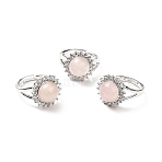 Natural Rose Quartz Adjustable Rings, Platinum Tone Flower Brass Rhinestone Rings for Women, Cadmium Free & Lead Free, US Size 8(18.1mm), 2.5~8mm(RJEW-P043-02P-24)