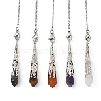 Natural Carnelian & Quartz Crystal & Amethyst & Tiger Eye & Lapis Lazuli Cone Point Dowsing Pendulums, with Iron Findings, Platinum, 250mm, Hole: 1.8mm(HJEW-JM04997)