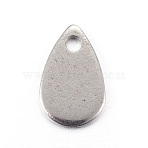 Tarnish Resistant Stainless Steel Charms, teardrop, Stamping Blank Tag, Stainless Steel Color, 8x5x0.6mm, Hole: 1.2mm(STAS-L211-02A-P)