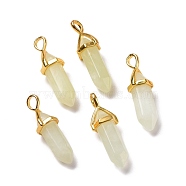 Natural New Jade Pendants, Faceted, with Golden Tone Brass Findings, Lead free & Cadmium Free, Bullet, 27~30x9~10x7~8mm, Hole: 4x3mm(G-K329-38G)