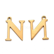 Ion Plating(IP) 304 Stainless Steel Alphabet Charms, Golden, Letter.N, 12x9.5x1mm, Hole: 1mm(STAS-H122-N-G)