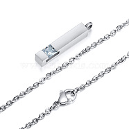 Clear Cubic Zirconia Cuboid Urn Ashes Pendant Necklace, Stainless Steel Memorial Jewelry for Women, Stainless Steel Color, 19.69 inch(50cm)(BOTT-PW0002-051B-01P)