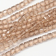Faceted Cube Transparent Glass Beads Strands, PeachPuff, 2x2x2mm, Hole: 0.5mm, about 200pcs/strand, 15.7 inch(EGLA-E041-2mm-D02)