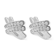 Rack Plating Brass Pave Cubic Zirconia Criss Cross Stud Earrings for Women, Long-Lasting Plated, Lead Free & Cadmium Free, Platinum, 12x14mm(EJEW-D059-28P)