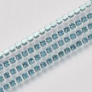 Electrophoresis Iron Rhinestone Strass Chains, Rhinestone Cup Chains, with Spool, Aquamarine, SS12, 3~3.2mm, about 10yards/roll(CHC-Q009-SS12-B05)